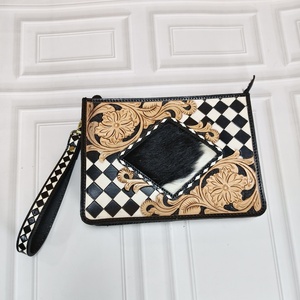 Bolsos de Hombro Pequeños de Cuero Hechos a Mano de Alta Calidad, Piel de Vaca y Patrón a Cuadros, Estilo Occidental, Bolso Bandolera con Correa para la Muñeca - Product Image 4