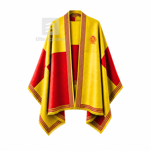 Cape châle personnalisée pour sororité nationale Phi Delta Kappa, avec logo brodé sur le devant, coloris rouge et or, pour vêtements grecs féminins. - Product Image 1