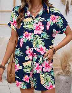 Conjunto de Verano para Mujer, Camisa de Manga Corta con Botones y Pantalones Cortos de Tela de Gasa Arrugada, de la Mejor Calidad, para Viajes y Relajación - Product Image 5