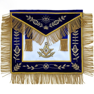 Tablier de Maître Maçon Bleu avec broderie fine dorée, franges dorées, cuir blanc et cordons – Qualité supérieure, Réglementation Maçonnique - Product Image 5