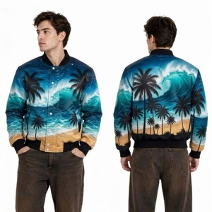 Chaqueta Bomber para Hombre, Estampado de Palmeras y Océano, Sublimación, Ropa de Verano Informal, Cuello Camisero, Corte Regular - Product Image 1