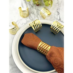 Porte-serviettes élégants en or métallique - Accessoires de table géométriques creux haut de gamme pour Noël, mariages et dîners de prestige - Product Image 3