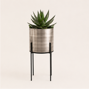 Jardinière moderne de luxe en métal couleur canon de fusil avec support haut en fer noir – Pot de fleurs minimaliste pour salon, bureau et balcon - Product Image 3