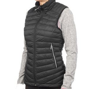 Chaleco acolchado negro para mujer, sin mangas, con cremallera frontal, cortavientos, informal, de color liso, con cuello alto - Product Image 1