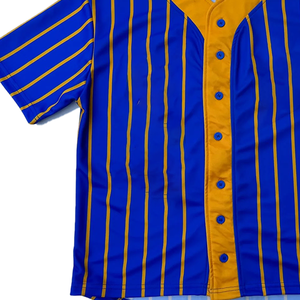 Premium SGRho Gold Pinstripe Jersey Women <b>Baseball</b> Blue Gold Premium Embroidered Greek Apparel Stylish Sporty <b>Baseball</b> Shirt - Product Image 6