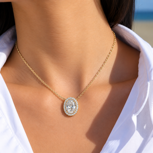 Oval Cut Lab Grown Diamond 14K 18K Solid Gold Halo Pave <b>Frame</b> Necklace DEF VVS 2.10 CTW IGI Certified Classic Fine Jewelry ODM - Product Image 2