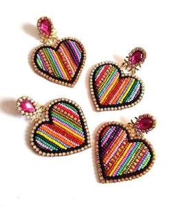 Gameday Football Beaded Drop <b>Earrings</b> <b>Red</b> Pyramid Shape Women's Casual Sporty Jewelry - Product Image 5