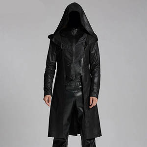 Wholesale Black <b>Gothic</b> Wizard Men's Hooded Zipper Front <b>Jacket</b> Vintage Long Coat Top Sell - Product Image 1