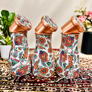 Floral Printed Copper <b>Water</b> <b>Bottle</b> with Kashmiri Paisley Design, Stylish Reusable <b>Metal</b> Drinking <b>Bottle</b> with Lid for Home Office - Product Image 6