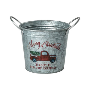 Merry & Bright Galvanized Metal <b>Planter</b> Pot Round Small Rust Resistant Flower Pot <b>Trays</b> Retro Style - Product Image 2