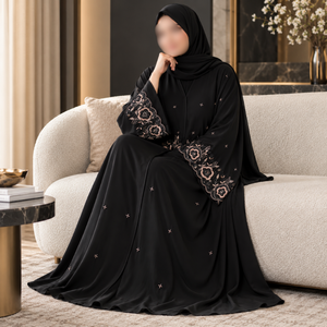 Elegante Vestido Abaya con Bordado Floral para Mujer, Mangas Anchas, Tela Suave, Túnica Islámica Modesta |   Elegante Brazalete Musulmán para Ocasiones Especiales - Product Image 3