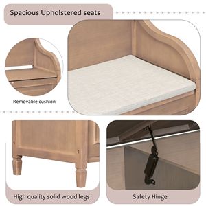 Panca portaoggetti in legno massello stile rustico per ingresso, mobile multifunzionale per camera da letto con cerniera di sicurezza - Product Image 6