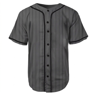 Men Summer Baseball Jersey Short Sleeve Striped Gray Button Front Breathable Polyester/Cotton Athletic Team Apparel - Product Image 1