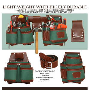 Classic Leather <b>Tool</b> <b>Belt</b> With Nylon Pockets And Multiple Storage Compartments For Field Workers - Product Image 3