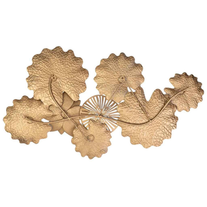 Élégant Panneau Mural Métallique Floral Or Blanc et Charbon Sculpture Botanique pour Salon Chambre Intérieur Moderne - Product Image 3