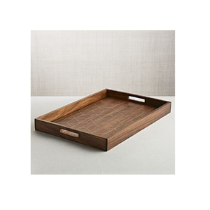 Solid Wood Serving <b>Tray</b> With Elegant Brass Inlay Handcrafted Acacia Wood Decorative Platter For Coffee <b>Table</b> Breakfast in <b>Bed</b> - Product Image 1