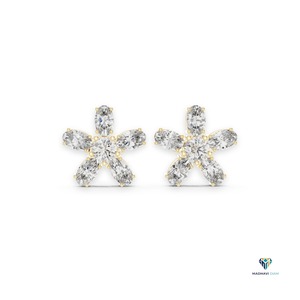 Boucles d'oreilles en or jaune 2,31 carats avec diamants ovales et ronds cultivés en laboratoire, motif floral, en or massif 18 carats - Product Image 1