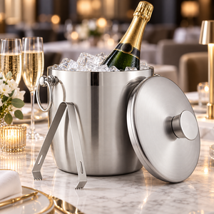 Bol à champagne en acier inoxydable de qualité supérieure avec couvercle et pinces pour bar, hôtel, restaurant, usage domestique - Product Image 3