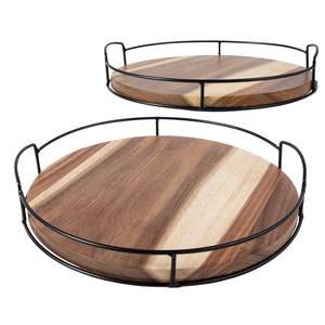 Handcrafted Acacia Wood Modern Design Multifunctional Lazy Susan <b>Rotating</b> Tray Kitchen Set Tabletop Organizer Countertop <b>Storage</b> - Product Image 1