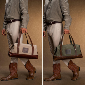 Custom Waterproof Canvas Genuine <b>Leather</b> Travel <b>Bag</b> Unisex Large Capacity Weekender <b>Overnight</b> Duffel <b>Bag</b> LCTB-0198 - Product Image 6