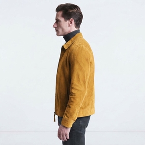 Mens <b>Suede</b> Style Brown <b>Jacket</b> Full Zip Long Sleeve Casual Outerwear with Shirt Collar and Side Pockets - Product Image 4