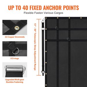 Rete da carico resistente 72 x 57 pollici per pianale camion, 4 cinghie regolabili, moschettoni, ganci rivestiti in gomma, accessorio chiave per il controllo del carico - Product Image 3