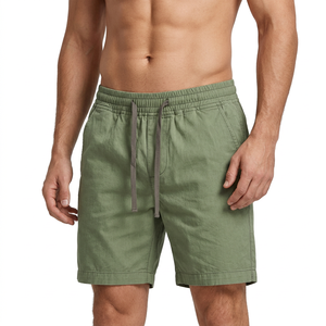 Men's <b>Green</b> Cotton Bermuda Shorts Drawstring Waist Casual Solid Color Woven Breathable Short <b>Pants</b> - Product Image 2