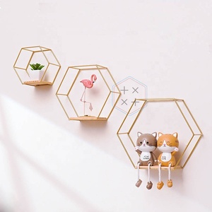 Étagères flottantes hexagonales murales (métal et bois) - Design moderne pour salle de bain, salon, garage, présentoir - Product Image 5