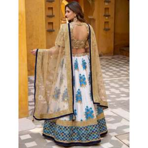 Multi-Color Embroidered Silk Lehenga Choli for Sangeet <b>Wedding</b> Wear - Product Image 4