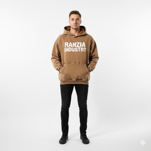 Sudadera con capucha pesada para hombre RANZIA OEM ODM personalizada, con cremallera, lavado ácido, efecto desgastado, corte y costura, pedrería, impresión DTG - Product Image 1