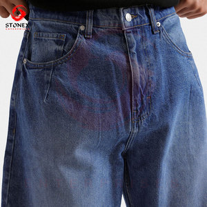 Jean en denim décontracté bleu clair pour homme, coupe droite, délavé, style vintage, en coton, vente en gros personnalisée - Product Image 6