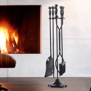 5pcs Black Iron <b>Fireplace</b> <b>Tools</b> Set 7.28L X 7.28Wx31.9H in Accessory Collection - Product Image 1