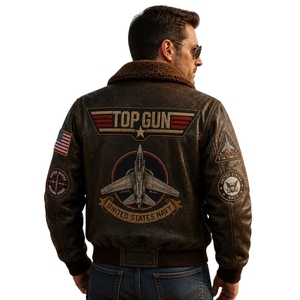 Maverick Aviator Leather <b>Jacket</b> | Men's & <b>Women's</b> Navy Pilot Patch Bomber Coat High-Volume <b>Flight</b> & Pop-Culture Outerwear - Product Image 1