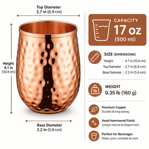 Hammered Copper Tumbler Belly Cup Vintage Style <b>Thermal</b> Insulation 18 Oz Capacity Metal <b>Mug</b> - Product Image 4