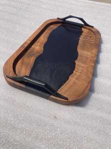 Elegant Handmade <b>Epoxy</b> Resin River Wood Serving Tray with Polished Metal Handles for Charcuterie, Cheese, <b>Coffee</b> & Tea Serving - Product Image 2