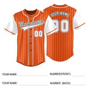 <b>Orange</b> Striped Baseball Jersey Short Sleeve Button Front Moisture Wicking Regular Fit Unisex Adult Team Name Printed - Product Image 4