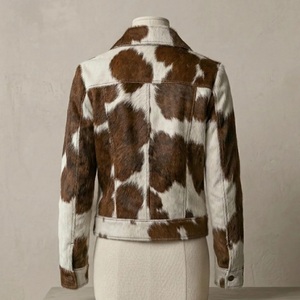 Customized Biker Style Vintage Cowhide <b>Leather</b> Bomber <b>Jacket</b> – Women's Hair-On Hide Western Style Coat - Product Image 5