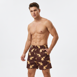 Shorts pour homme en tissu écologique brun uni à séchage rapide avec logo sur le devant, taille élastique, décontracté, sport - Product Image 5