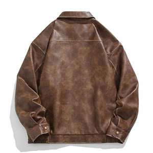 เสื้อแจ็คเก็ตหนังวินเทจทรงโอเวอร์ไซส์สำหรับผู้ชาย แจ็คเก็ตหนังสำหรับขี่มอเตอร์ไซค์ แจ็คเก็ตลำลอง เสื้อแจ็คเก็ตนักขี่มอเตอร์ไซค์ เสื้อโค้ทฤดูหนาว แจ็คเก็ตบอมเบอร์ลายแบบสั่งทำพิเศษ - Product Image 2