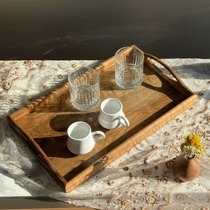 Ensemble de plateaux en bois faits à la main, sculptés à la main, rectangulaires, pour la décoration rustique de la maison, plateau de service pour le café, cuisine - Product Image 1