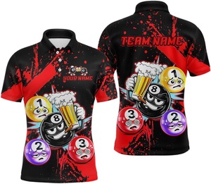 เสื้อโปโล Racoon 8 Ball Billiard แขนสั้นสำหรับผู้ชาย พิมพ์ลายดิจิทัล แห้งเร็ว สวมใส่สบาย ชุดกีฬาถักทอแบบลำลอง เสื้อทีม - Product Image 3