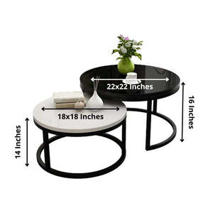 Ensemble de 2 tables basses rondes gigognes en bois d'acacia massif avec base en métal noir pour le salon - Product Image 1