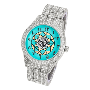 Montre à quartz analogique en acier inoxydable, boîtier rond serti de diamants de laboratoire, cadran bleu et face en cristal, montre bracelet de luxe pour femme - Product Image 2