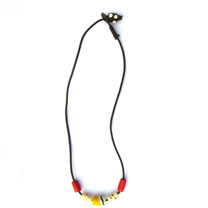 Ethnic Bone Beaded <b>Necklace</b> With Red Yellow White Bone <b>Beads</b> Black Cord Unisex Jewelry at Best Affordable Wholesale Price - Product Image 2