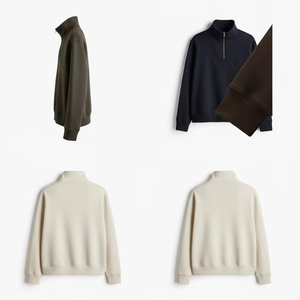 Men's Dark Brown Quarter Zip Sweatshirt Stand Collar Long Sleeve <b>Pullover</b> <b>Jumper</b> Casual Top for Autumn Winter - Product Image 1