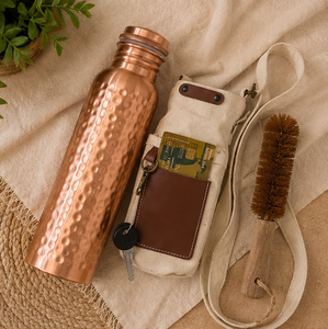 Ensemble de bouteilles d'eau en cuivre martelé ayurvédique traditionnel, écologique, portable, multi-usages, pour la maison, avec dessous de verre et couvercles - Product Image 4