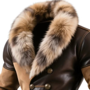 Manteau en cuir et fourrure croisé pour homme, veste d'hiver en daim bicolore, style vintage de luxe, vêtement d'extérieur personnalisé OEM - Product Image 2