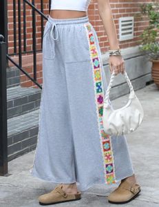 Pantalon unisexe large et droit, extensible, décontracté, avec cordon de serrage à la taille, ample, style survêtement, avec poche à panneau en crochet, 100% coton - Product Image 5