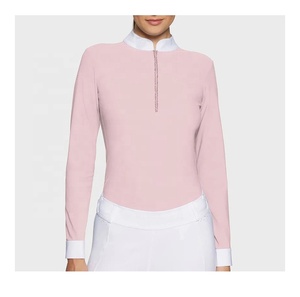 Camisa de espectáculo ecuestre de rendimiento para mujer de manga larga con paneles de malla de refrigeración para camisa de montar - Product Image 1