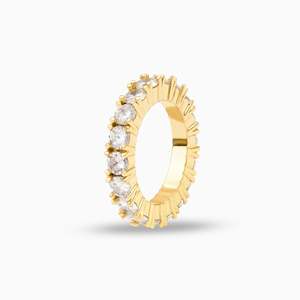 Yellow Gold Moissanite Eternity <b>Ring</b> Round Brilliant Cut Claw Setting Classic Wedding Band Women's - Product Image 1